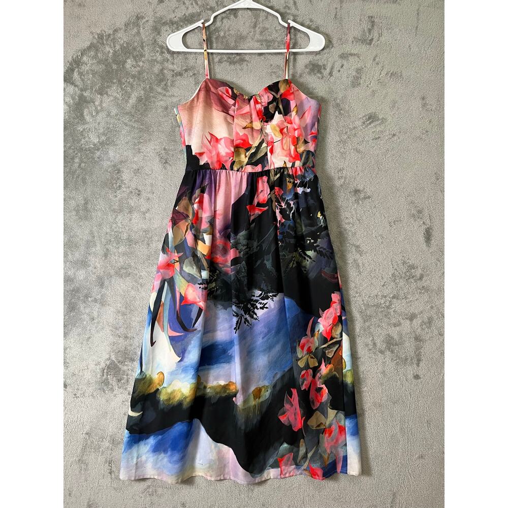 Corey Lynn‎ Calter Watercolor Floral Scenic Midi Dress Artistic Garden Party 6